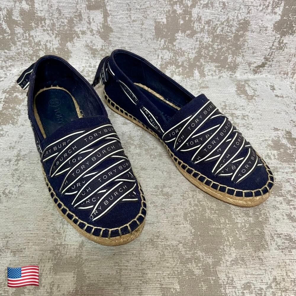 Tory Burch Tory Ribbon Espadrille in Perfect Navy/New Ivory